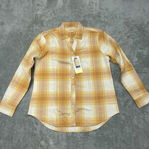 Weatherproof Vintage Yellow & White Plaid Comfort Stretch Shirt S d0494